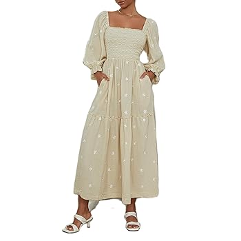 ワンピース SQUARE-SLEEVES DRESS TOOSIS Summer Dresses for Women 2024 Solid Color Short